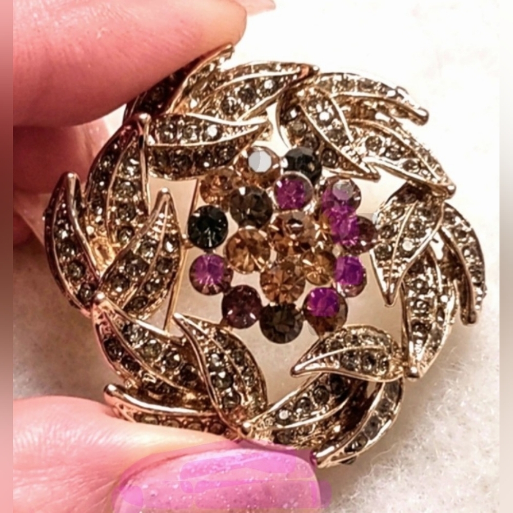 Crystal Circle of Leaves Brooch